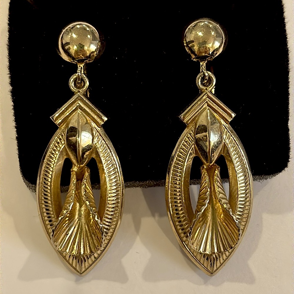 FINAL PRICE Vintage 1950s Coro ArtDeco Gold Drop Dangle ScrewBack Latch Earrings